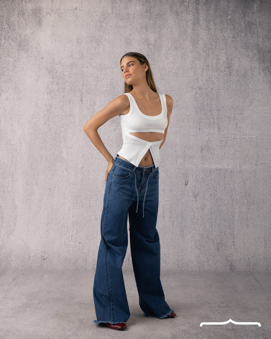 Twist Cut Ribbed Tank Top in White