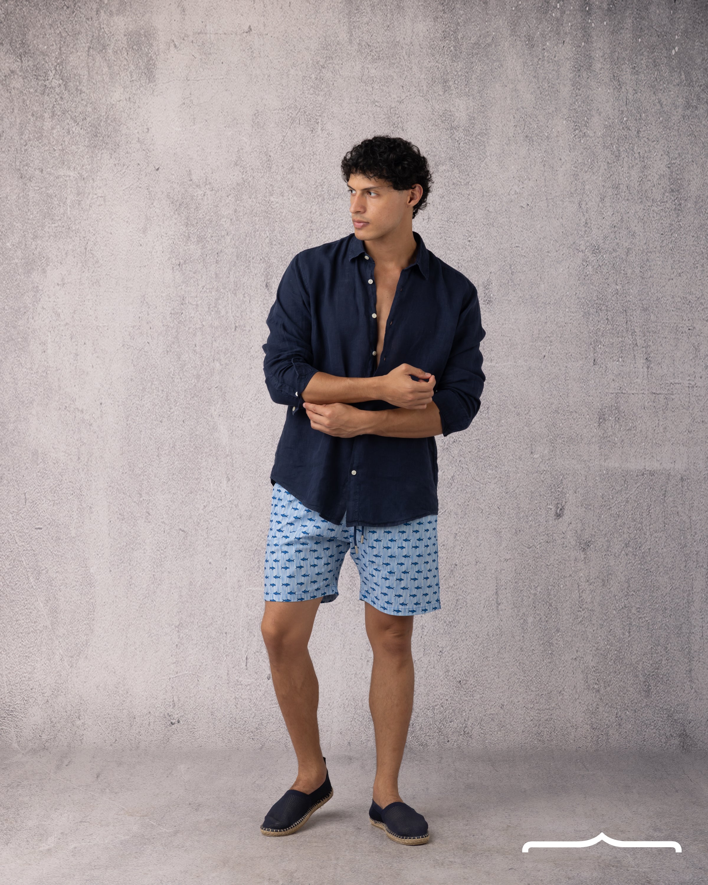 baby blue printed men's swim shorts