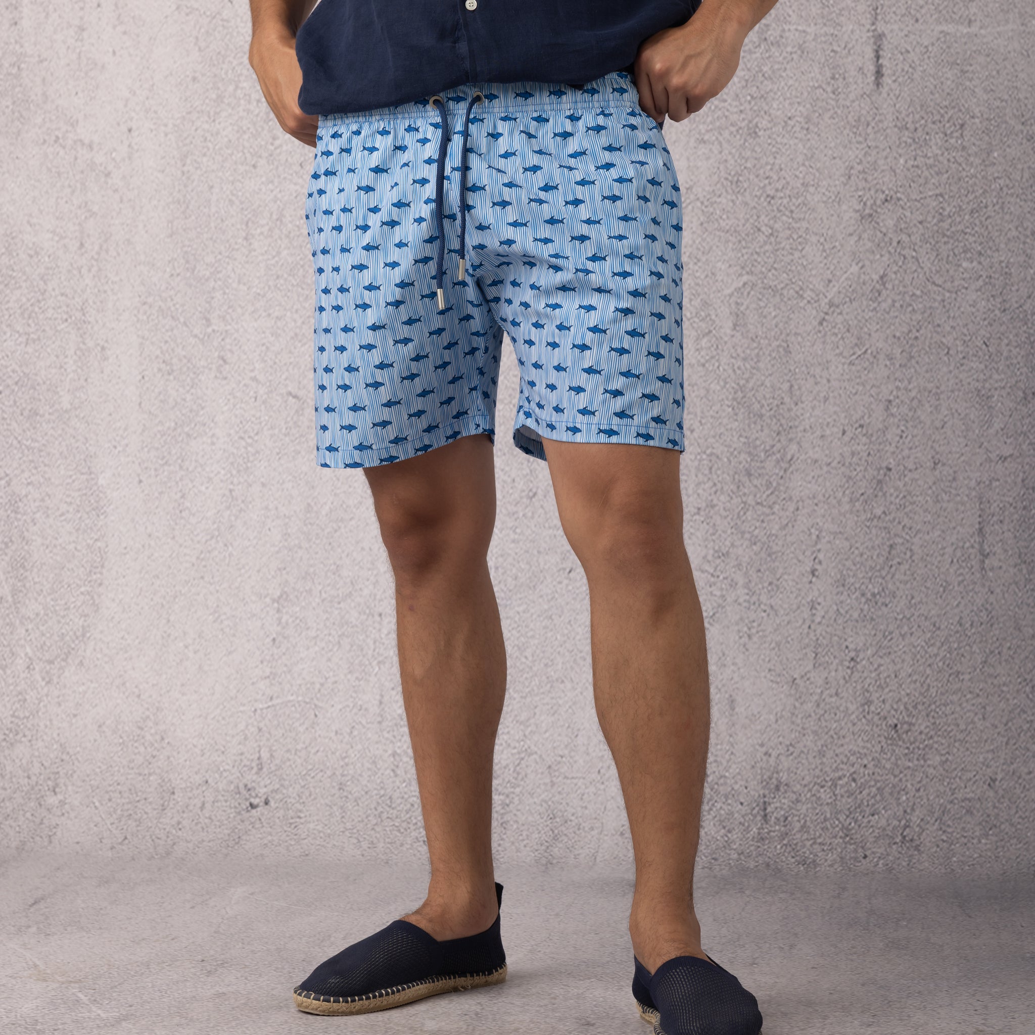 Shark Print Swim Short in Baby blue