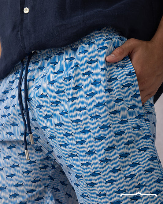 Shark Print Swim Short in Baby blue