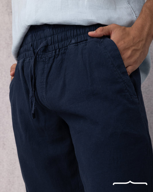 Linen Relaxed Pants in Navy Blue
