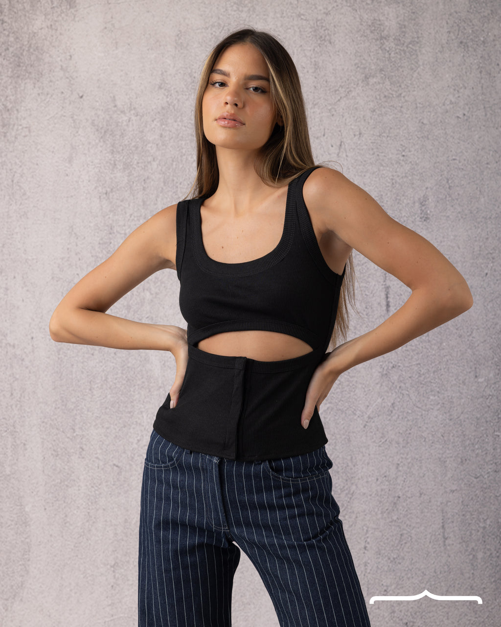 Twist Cut Ribbed Tank Top in Black