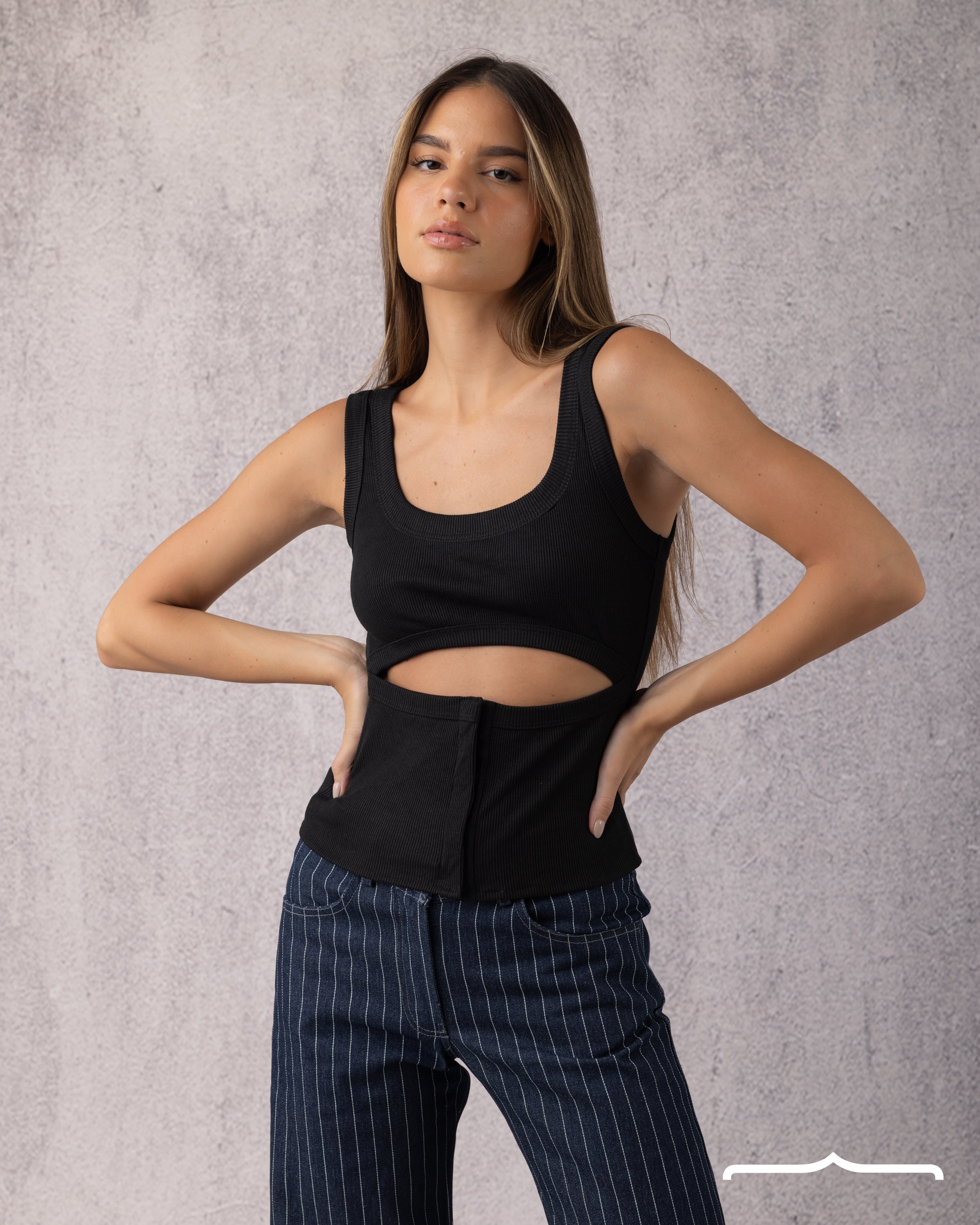 Twist Cut Ribbed Tank Top in Black