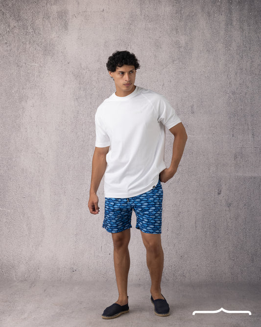 Fish Printed Swim Short in Blue