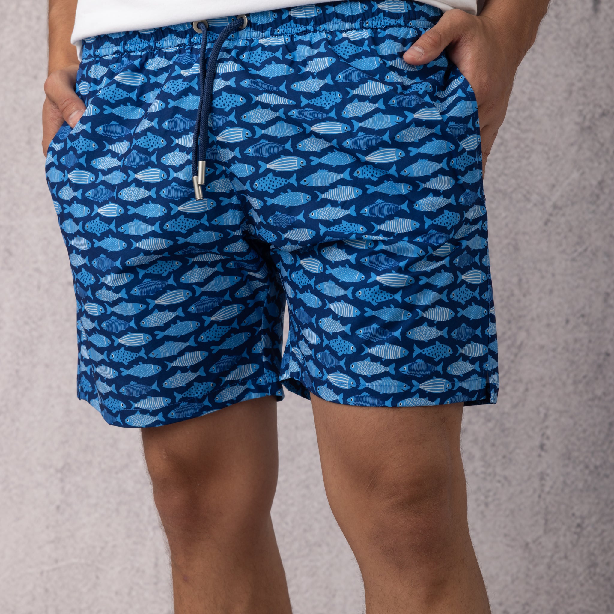 Fish Printed Swim Short in Blue