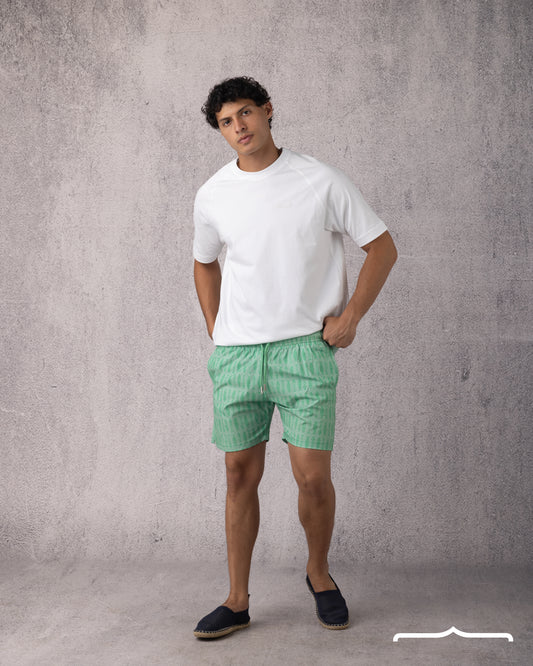 Fish Skull Print Swim Short in Lime Green