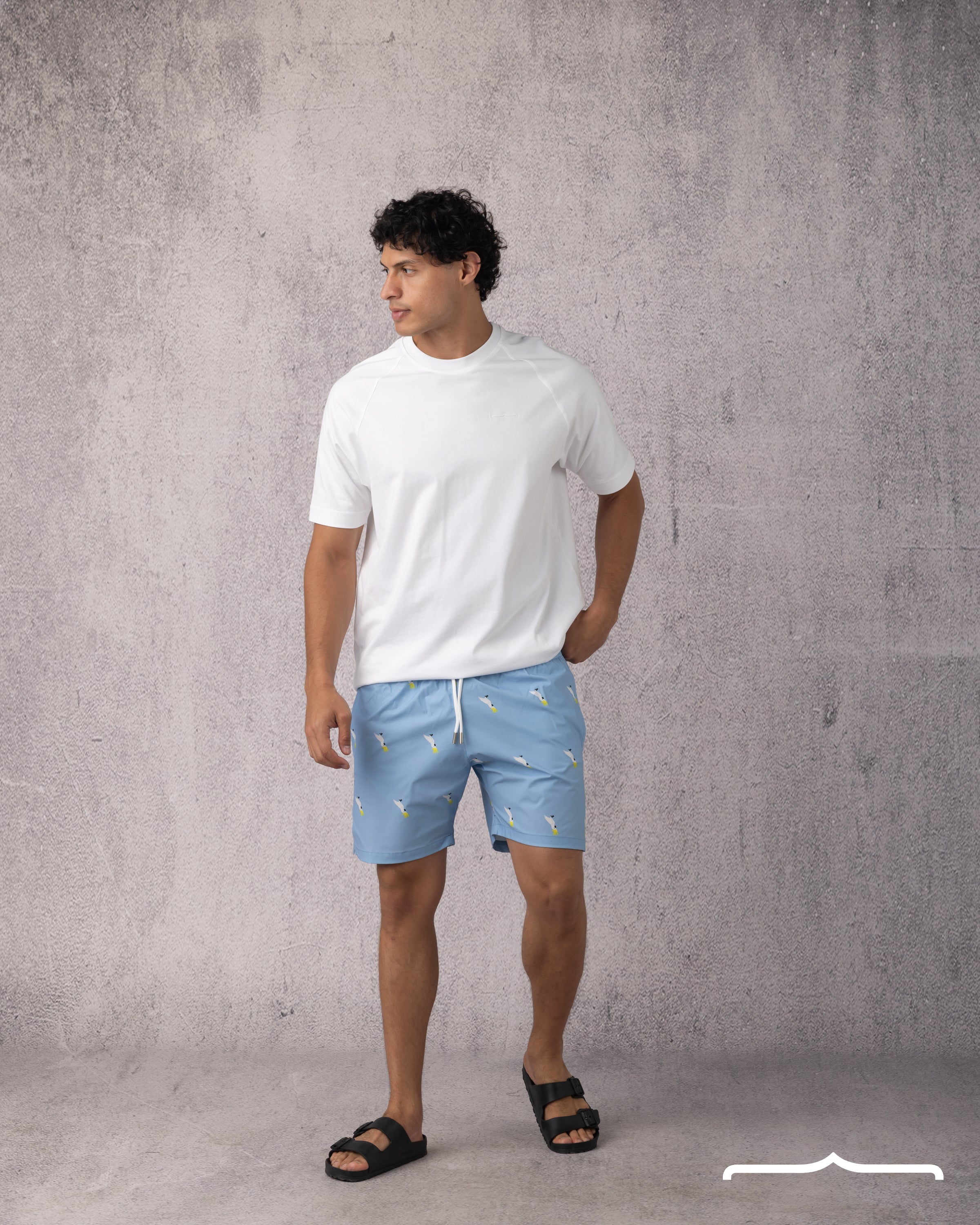 Parrot Print Swim Short in Baby blue FOR MEN