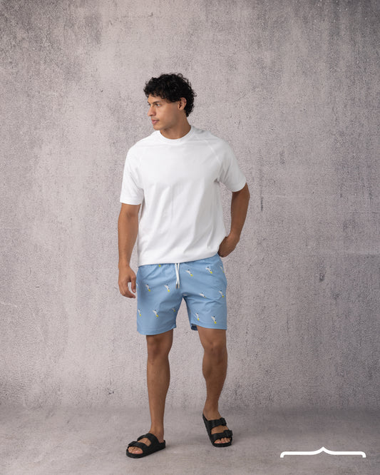 Parrot Print Swim Short in Baby blue