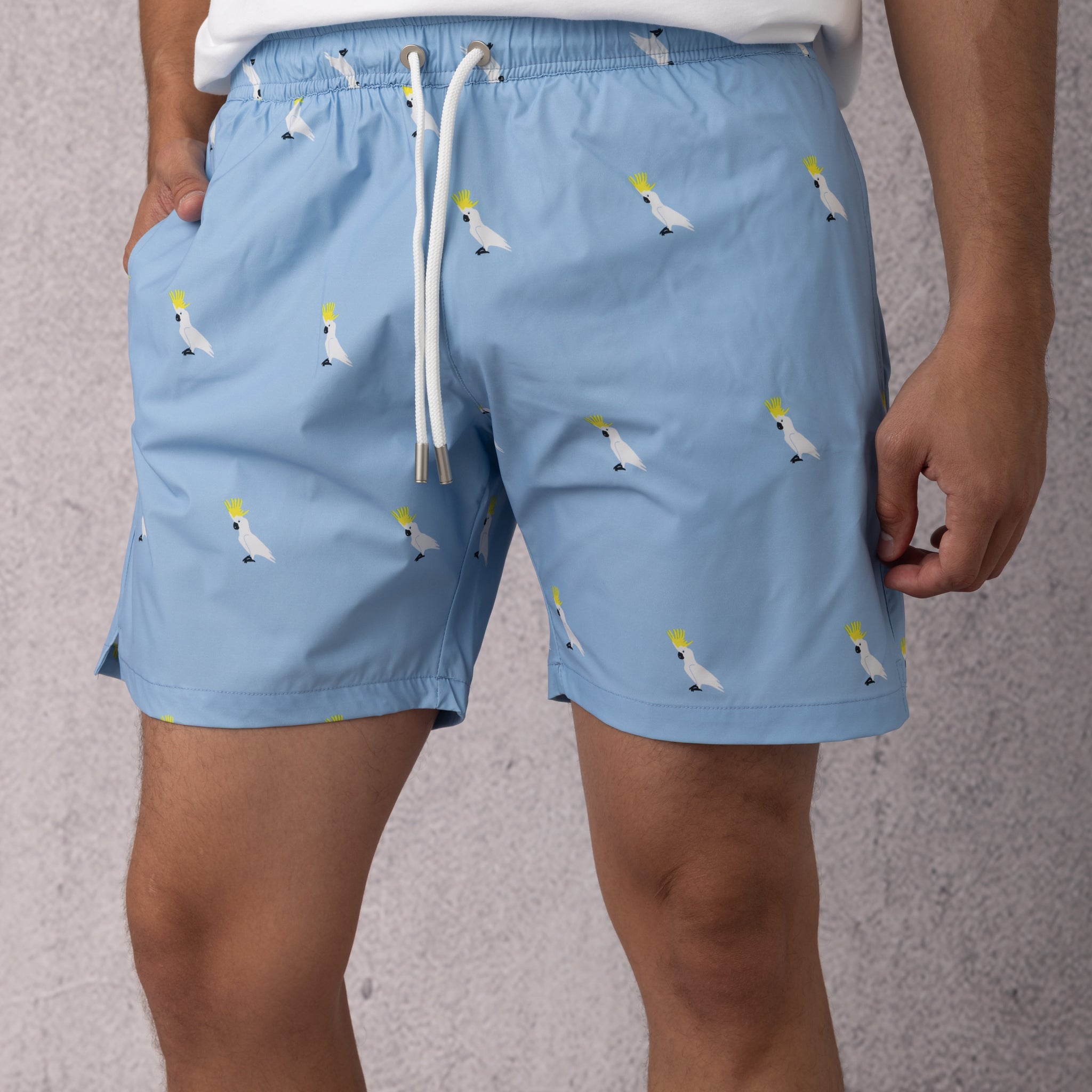Parrot Print Swim Short in Baby blue