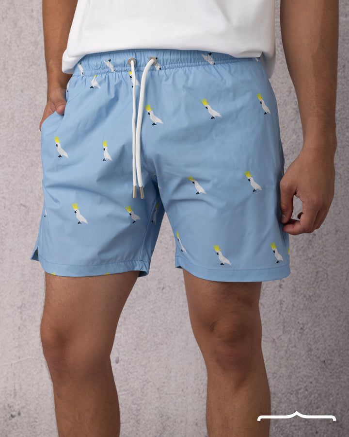 Parrot Print Swim Short in Baby blue