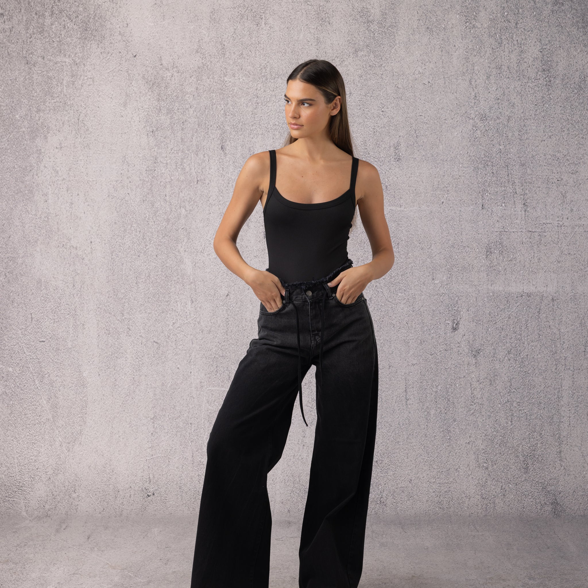 Ribbed Strappy Bodysuit in Black