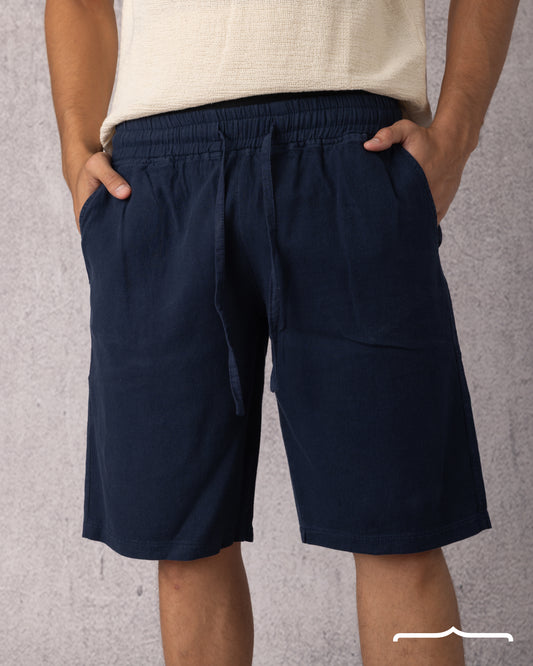 Linen Drawstring Short in Navy blue