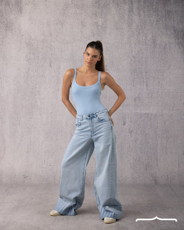 Ribbed Strappy Bodysuit in Babyblue