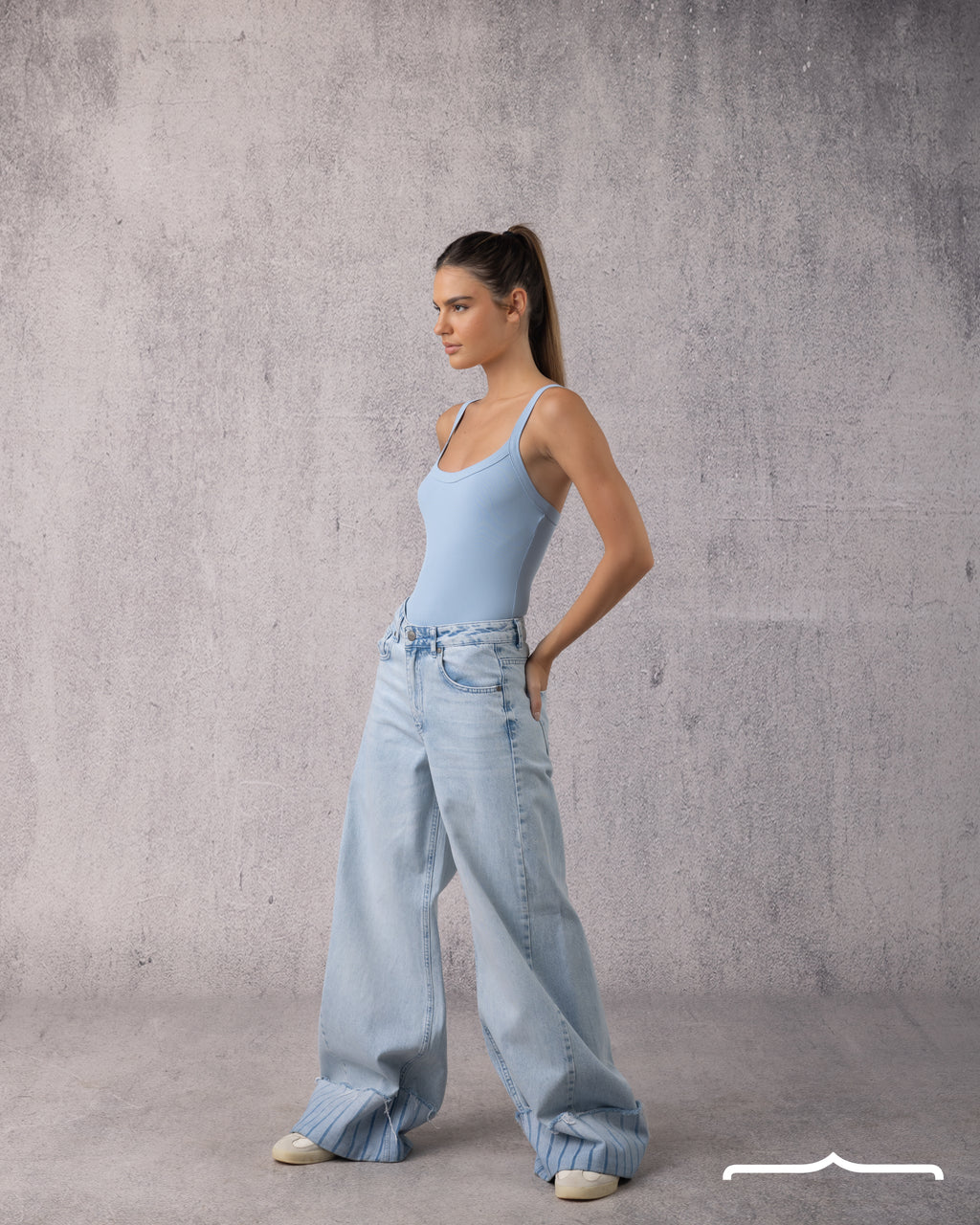 Ribbed Strappy Bodysuit in Babyblue