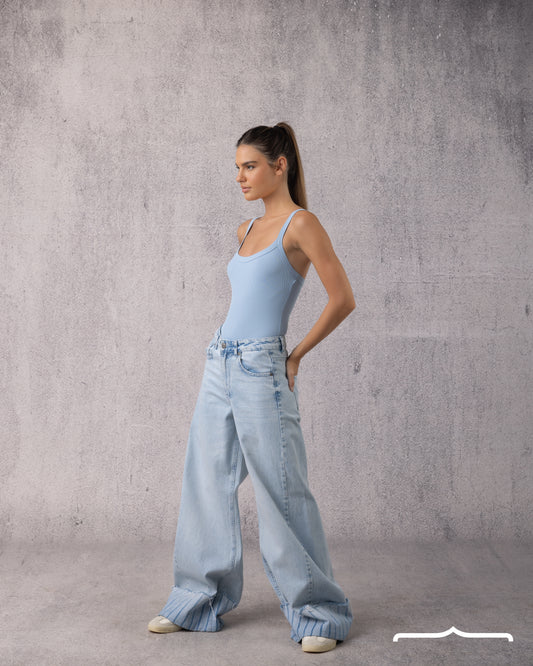 Ribbed Strappy Bodysuit in Babyblue