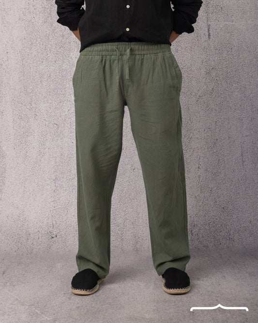 Linen Relaxed Pants in Olive