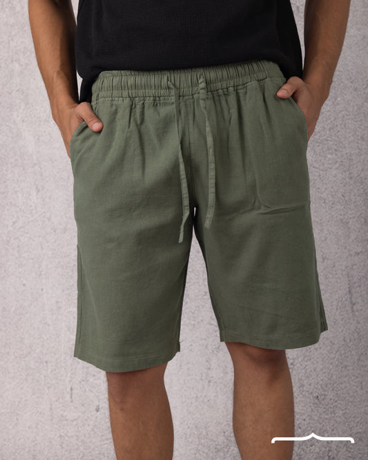 Linen Drawstring Short in Olive
