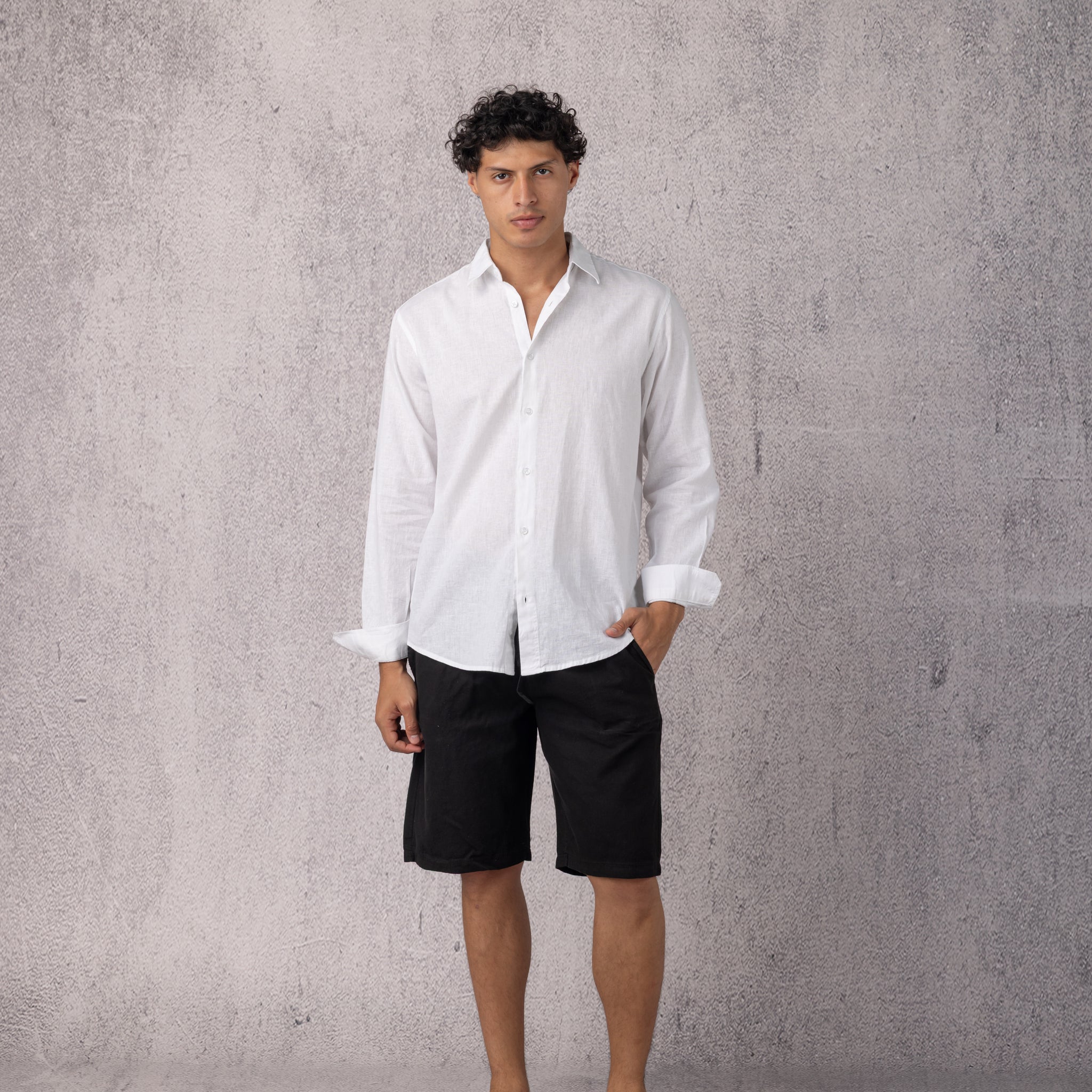 Linen Drawstring Short in Black