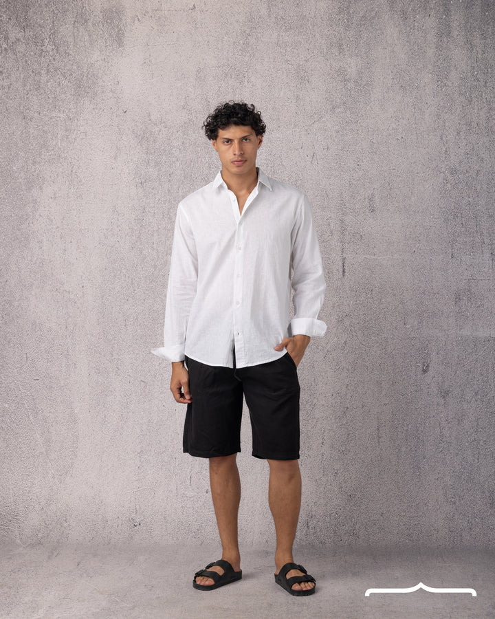 Linen Drawstring Short in Black