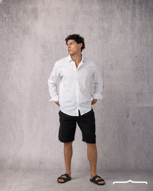 Linen Drawstring Short in Black