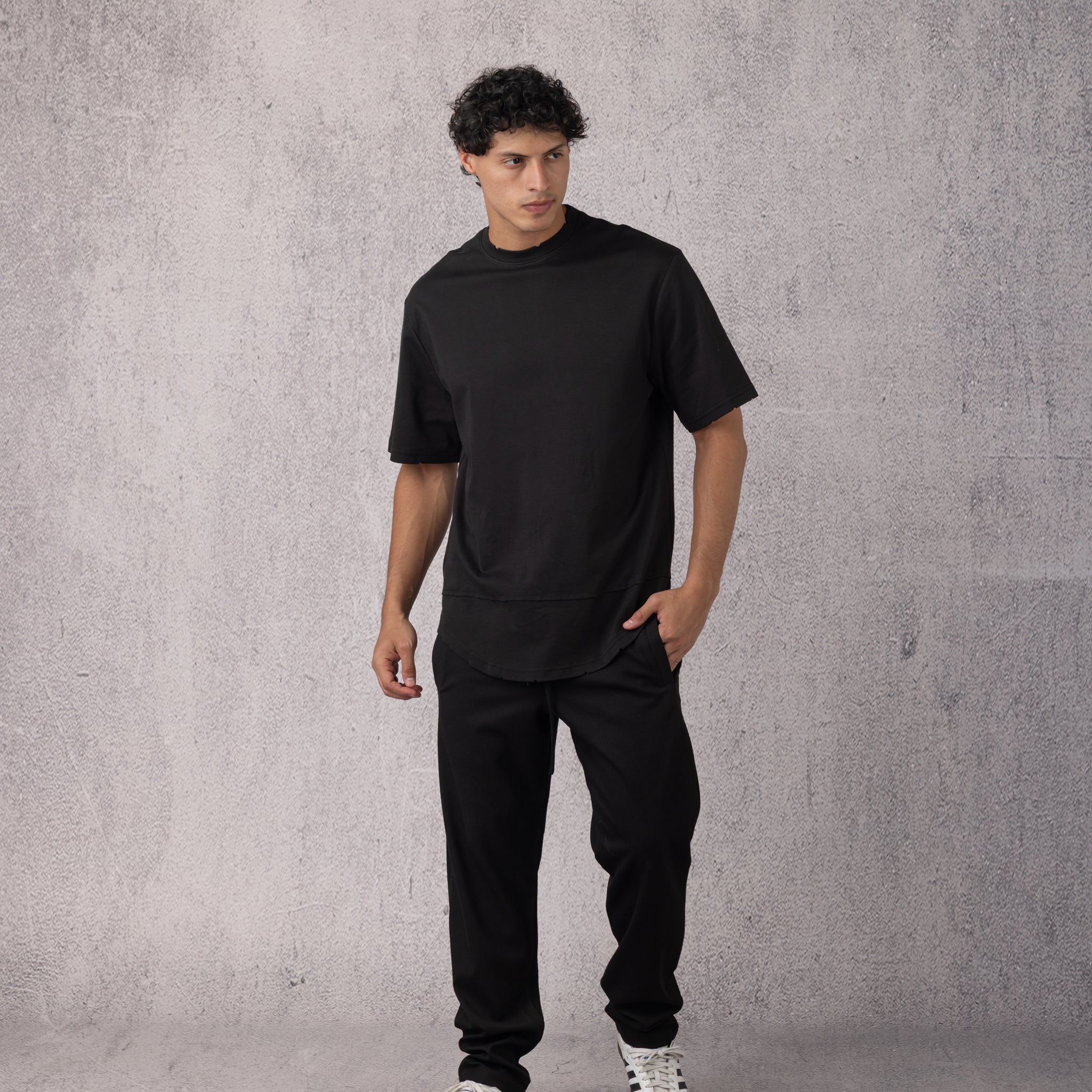 Edge-Cut Oversized Tee in Black