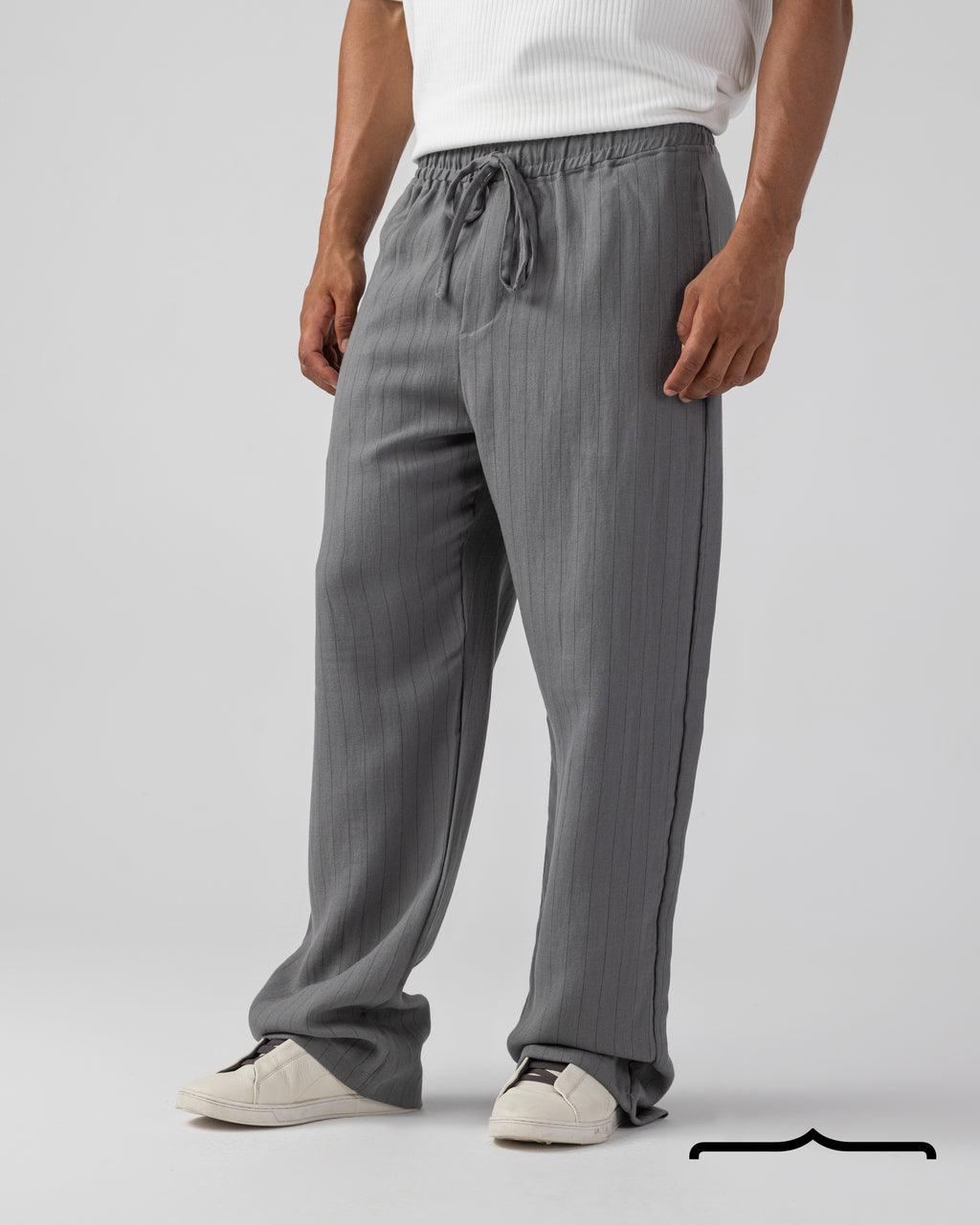 Linen striped Pants in Grey