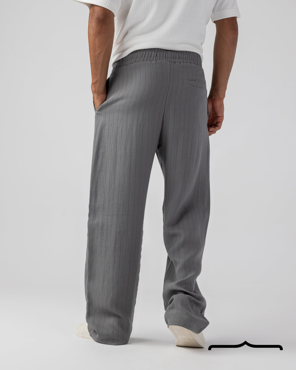 Linen striped Pants in Grey