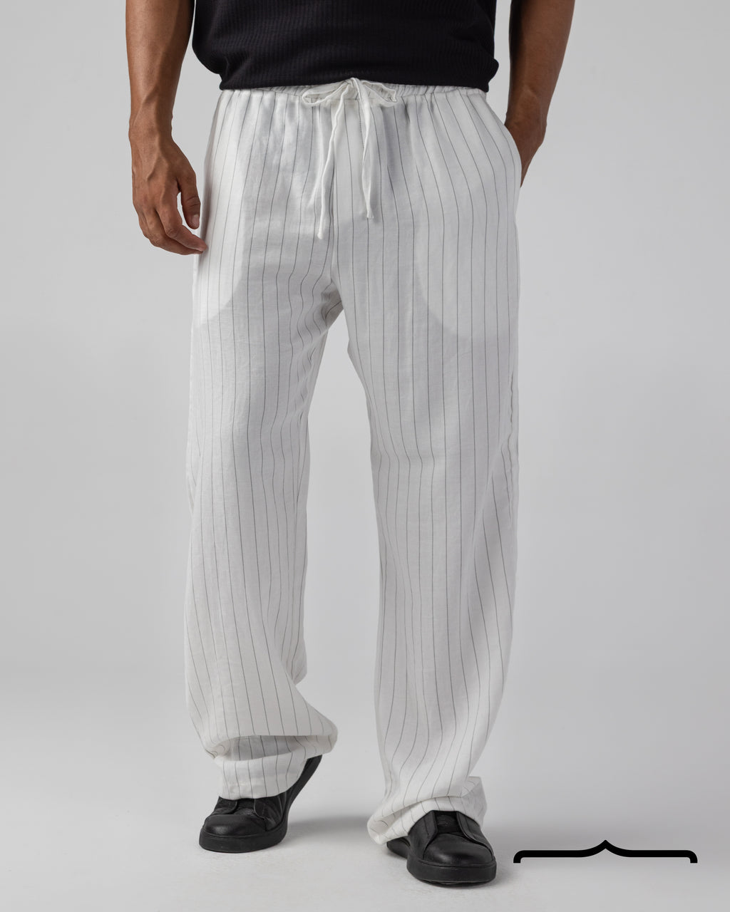 Linen striped Pants in White
