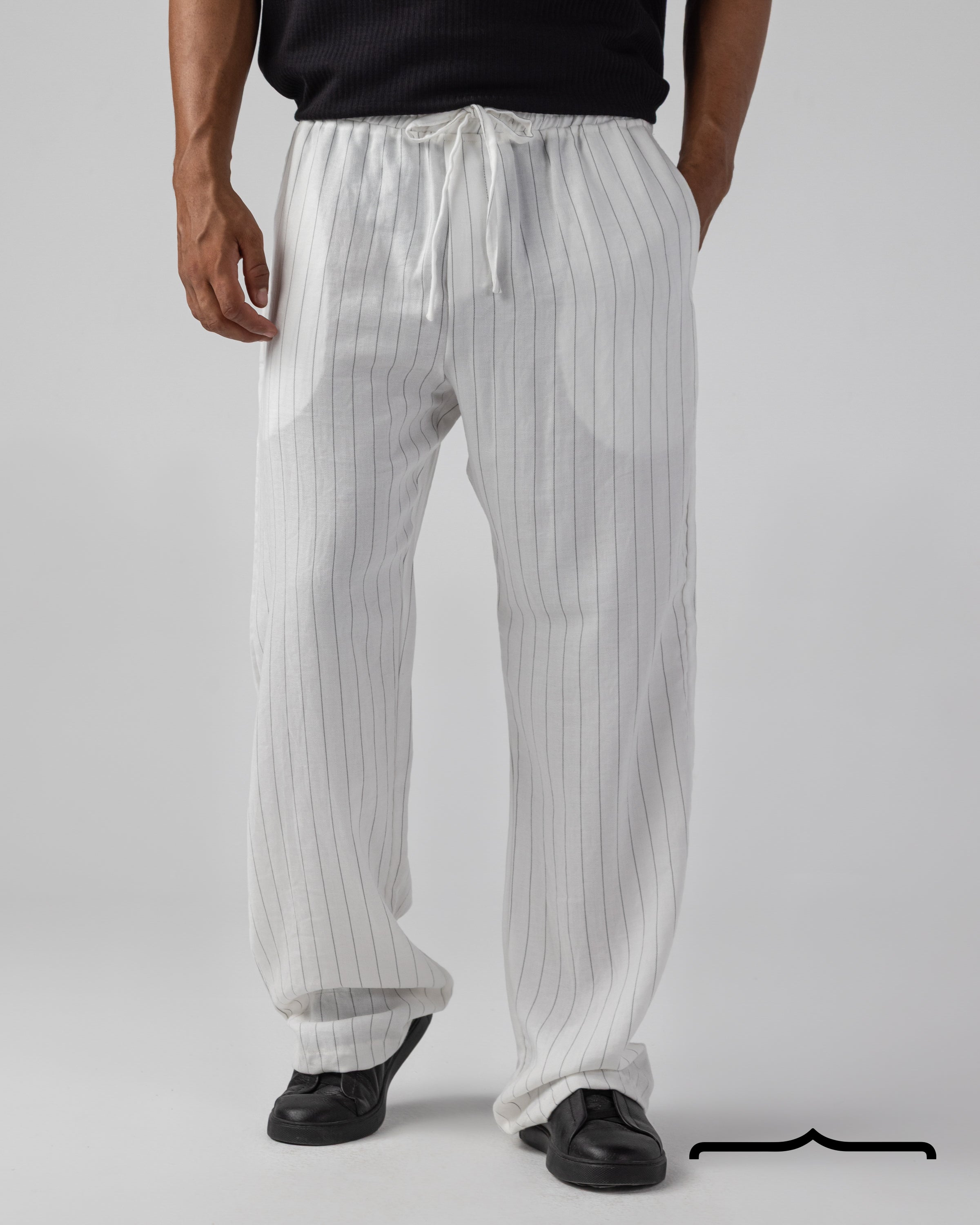 Linen striped Pants in White