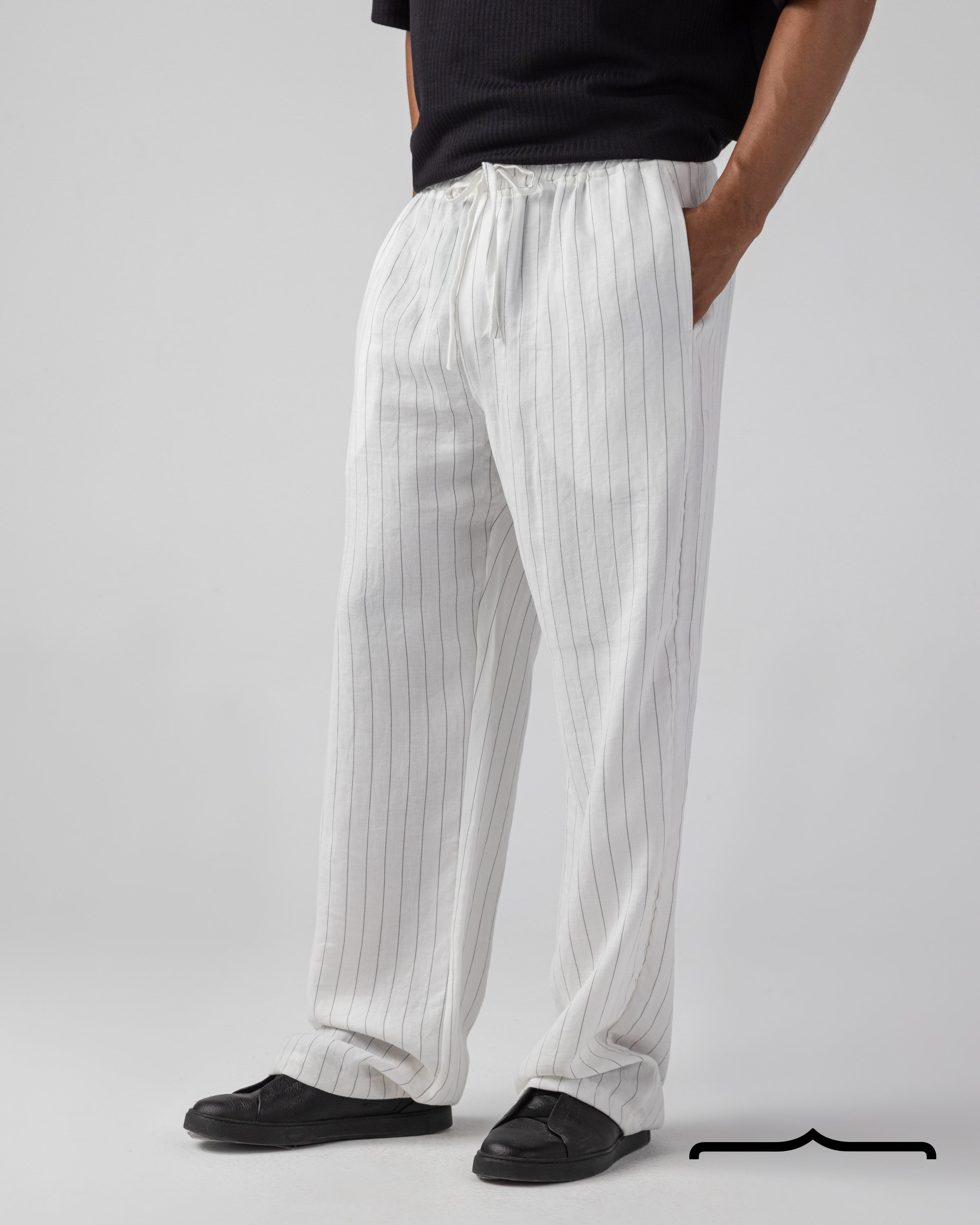 Linen striped Pants in White