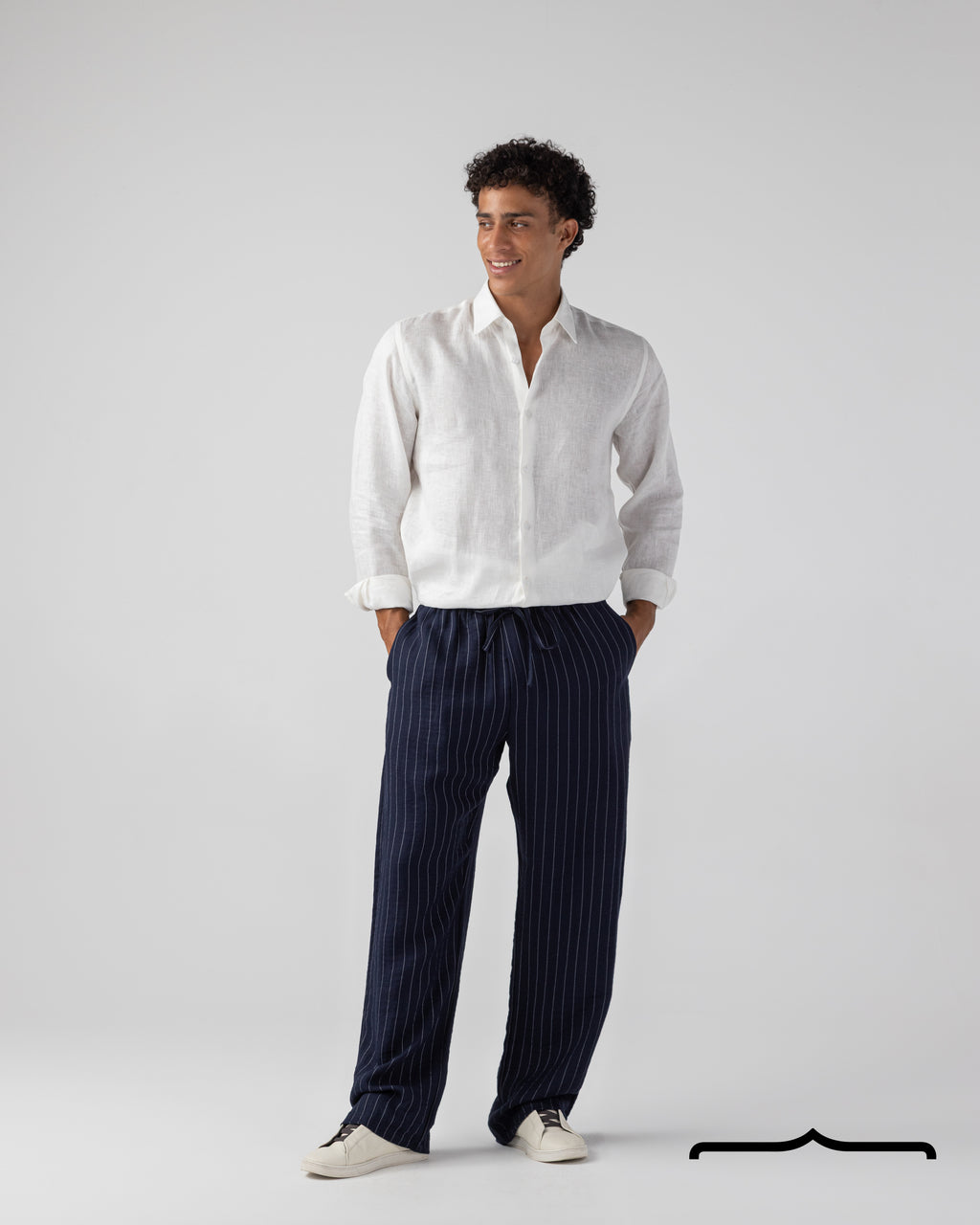 Linen striped Pants in Navy Blue