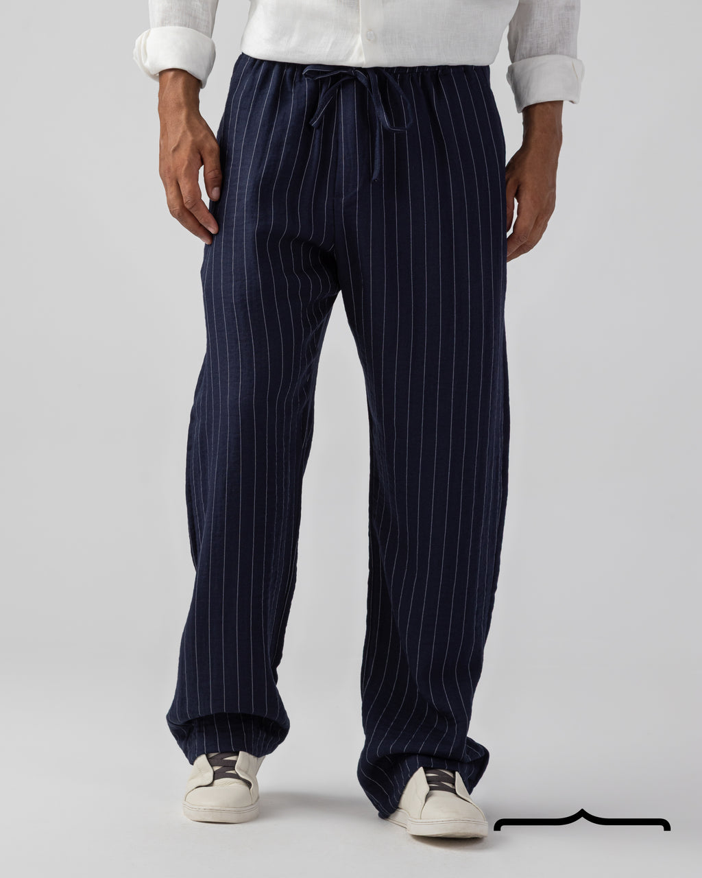 Linen striped Pants in Navy Blue