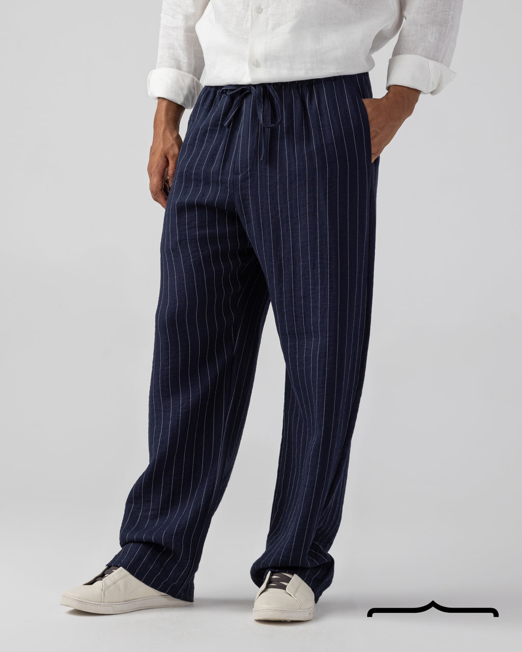 Linen striped Pants in Navy Blue