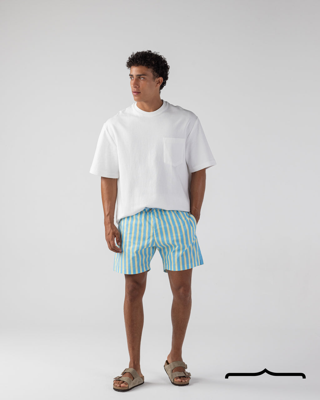 Riviera Stripe Swim Shorts Aqua x Butter Yellow