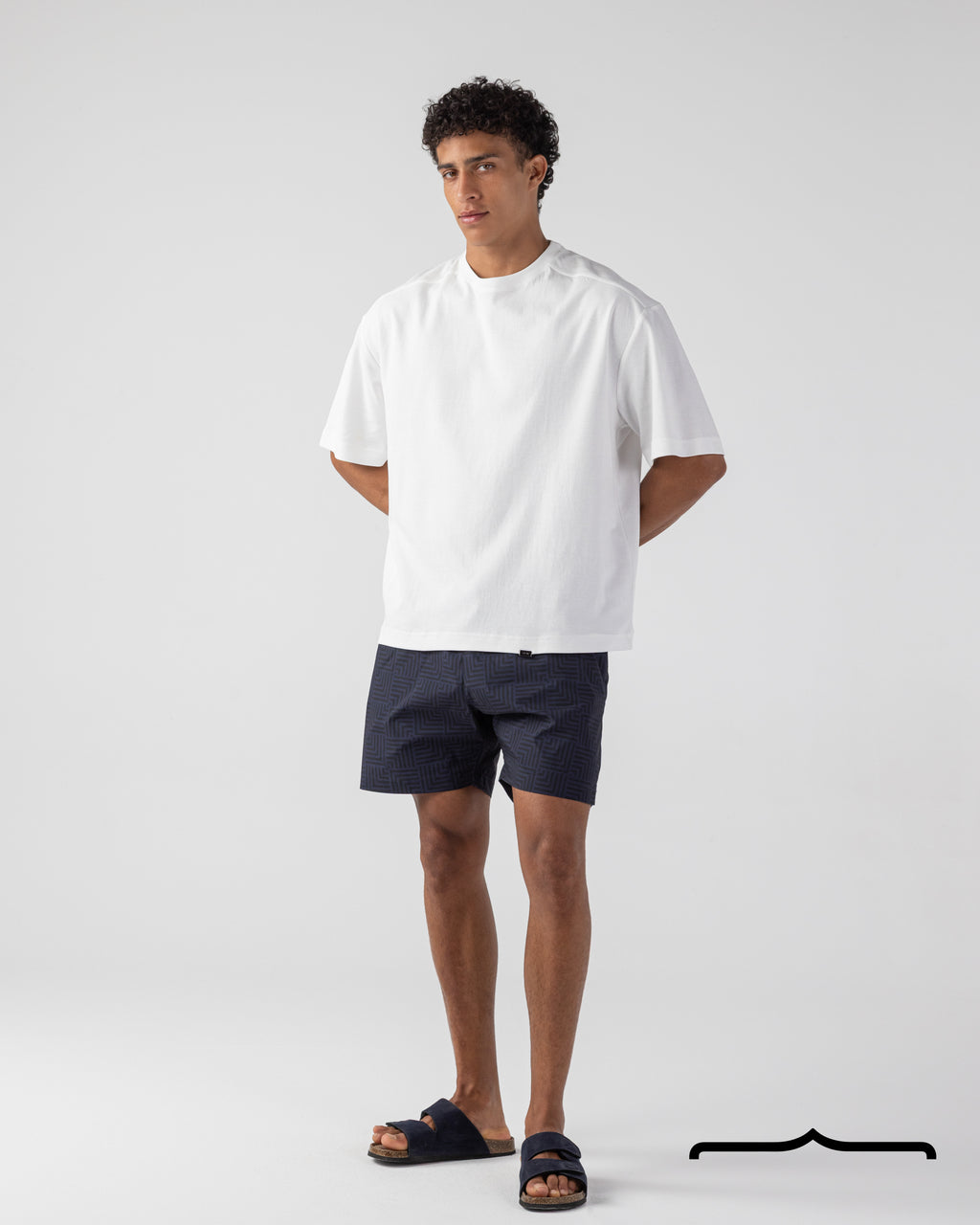 Maze Mosaic Swim Shorts in Black x Navy