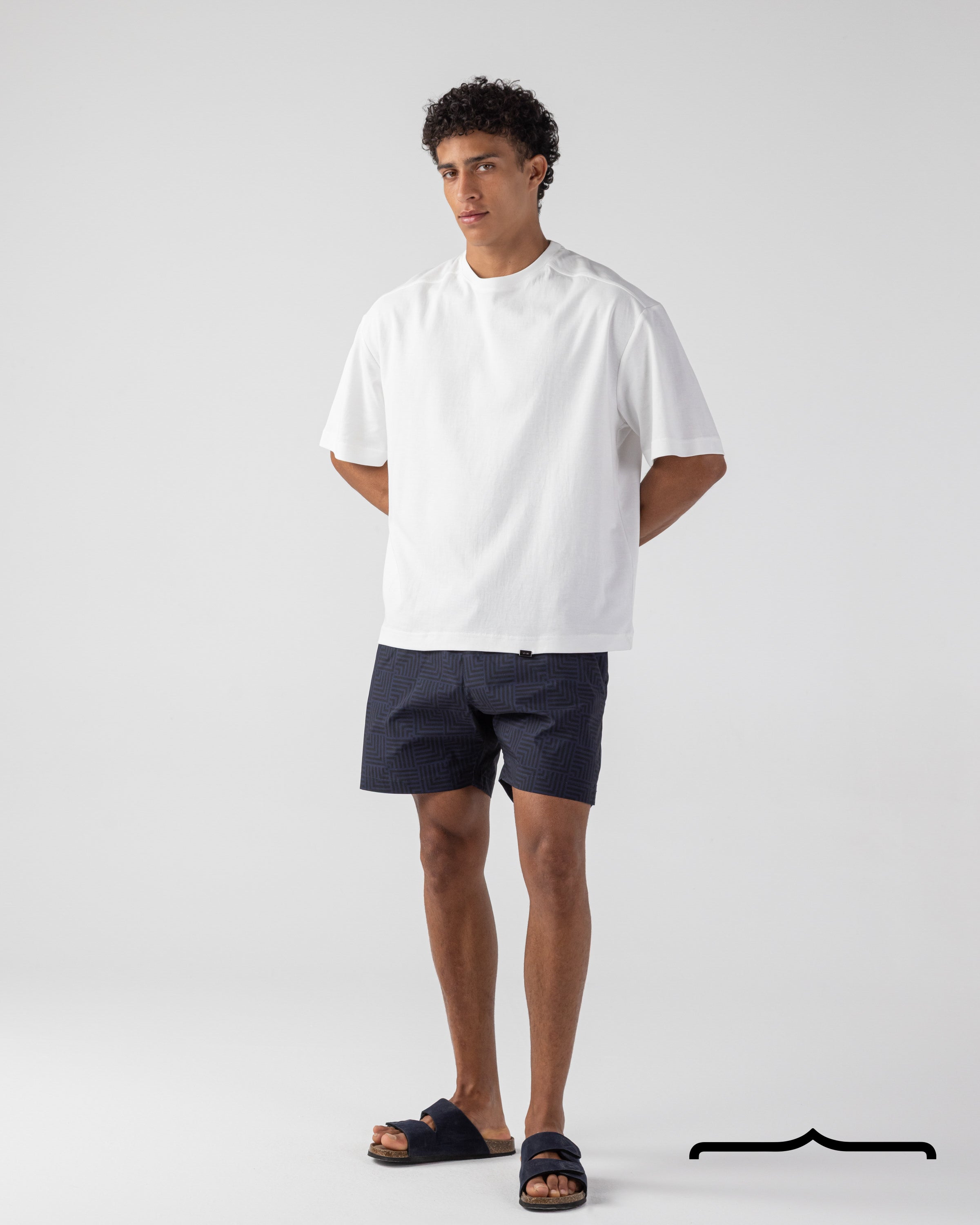 Maze Mosaic Swim Shorts in Black x Navy