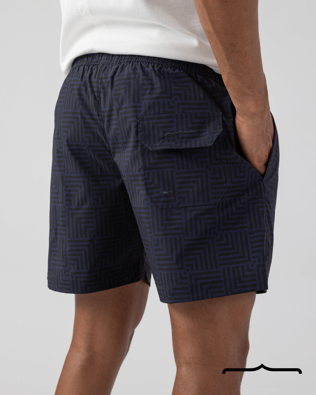 Maze Mosaic Swim Shorts in Black x Navy