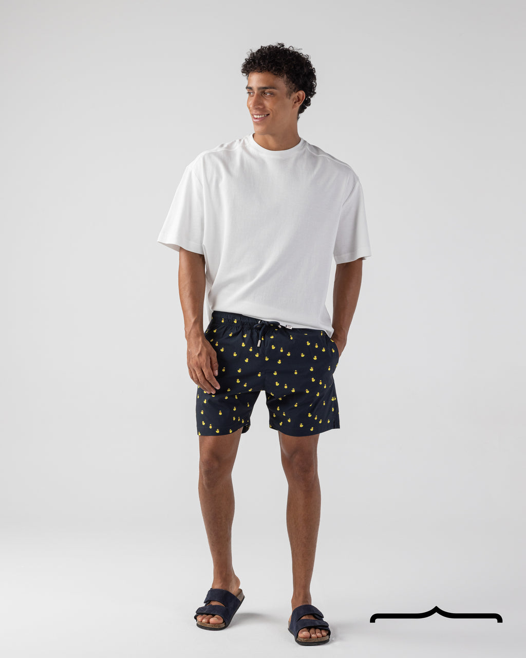 Floating Ducks Swim Shorts in Navy Blue