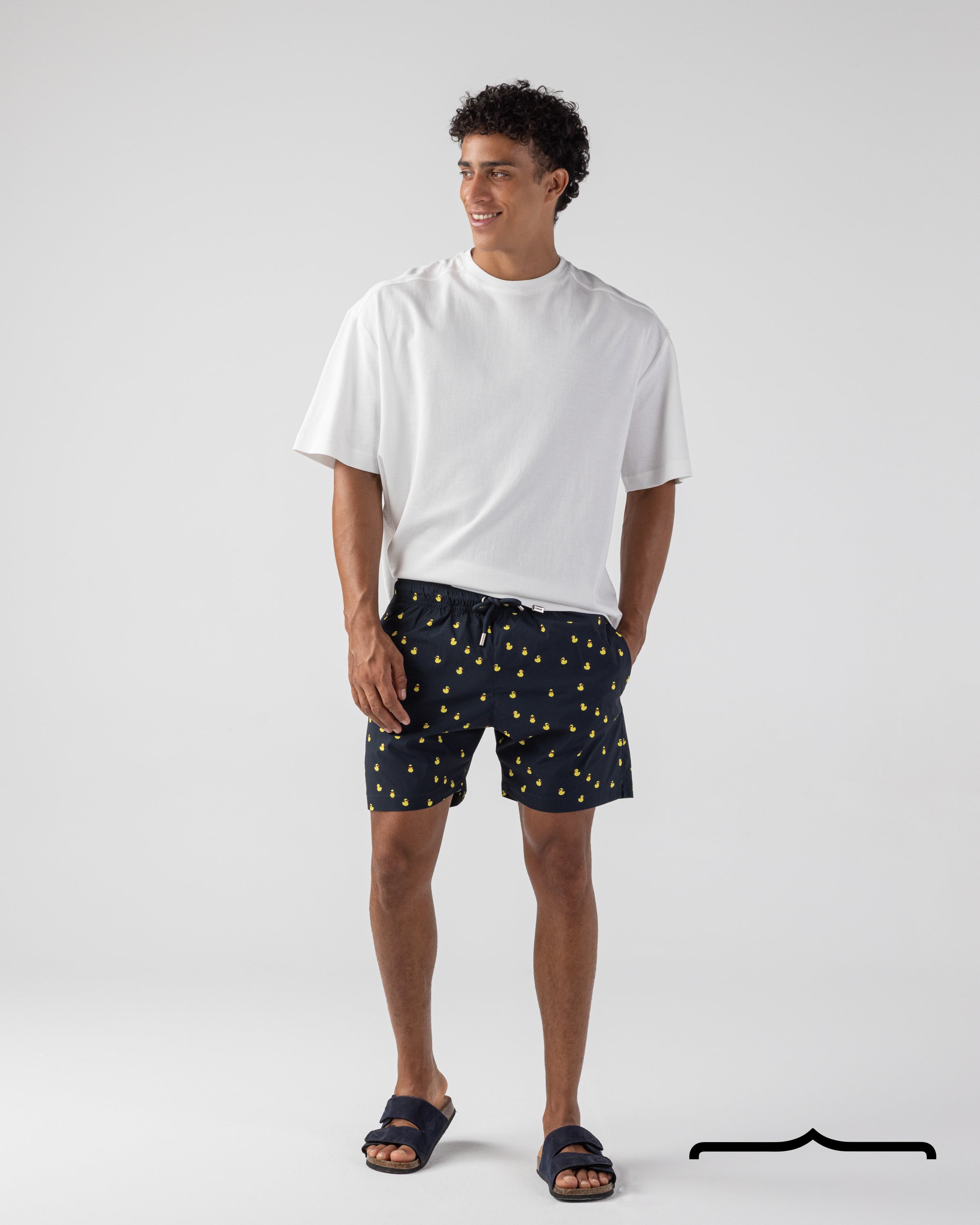 Floating Ducks Swim Shorts in Navy Blue