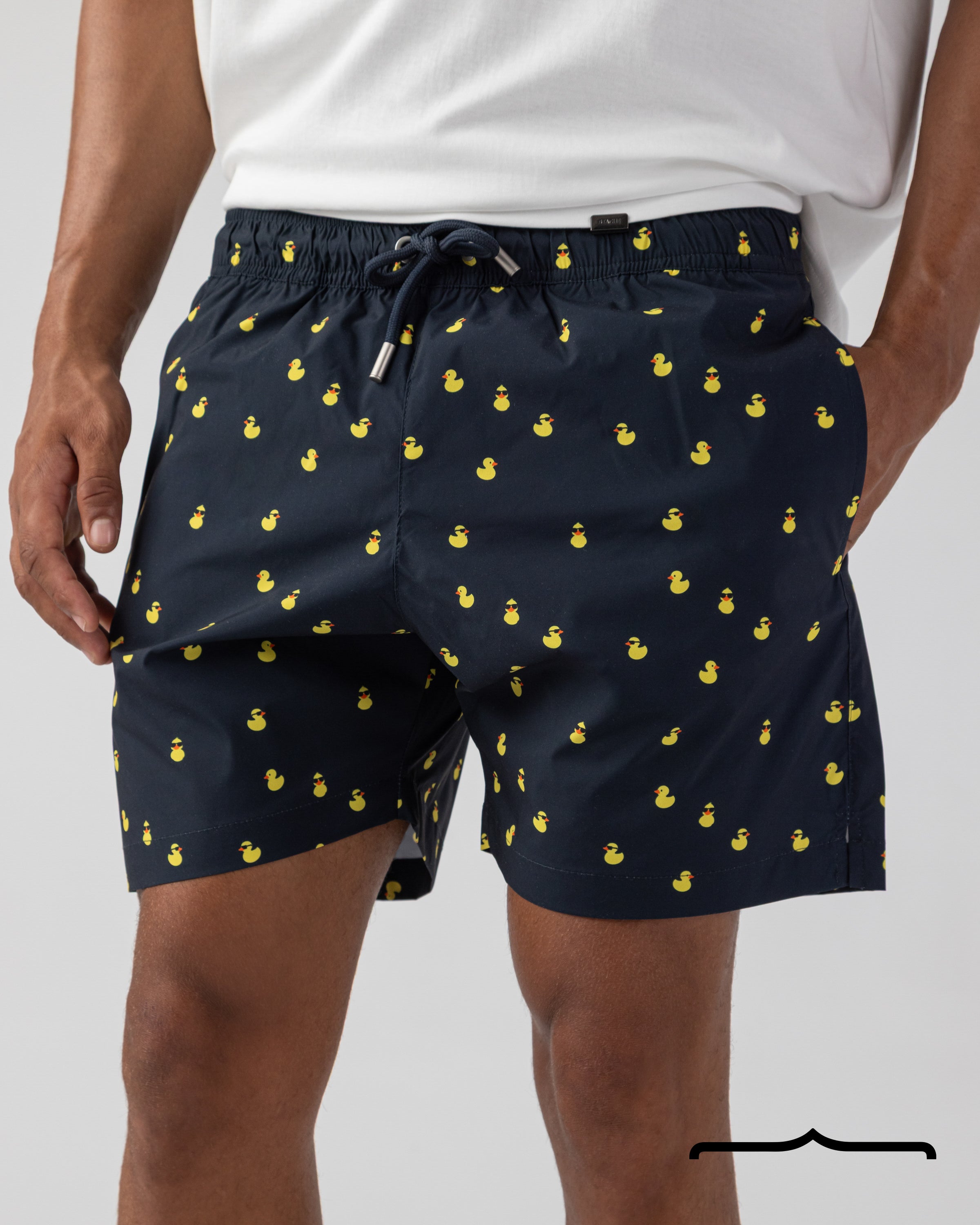 Floating Ducks Swim Shorts in Navy Blue