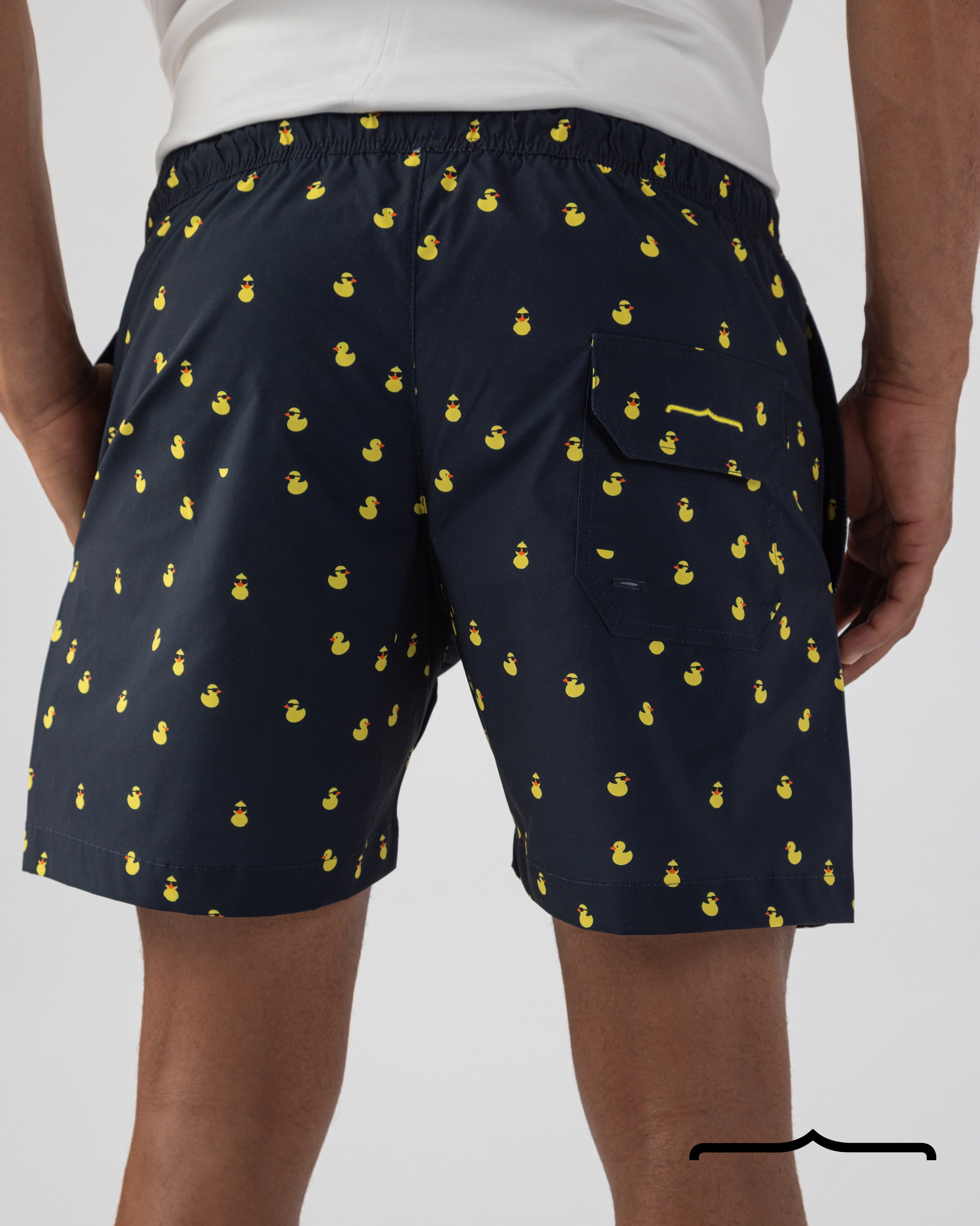 Floating Ducks Swim Shorts in Navy Blue