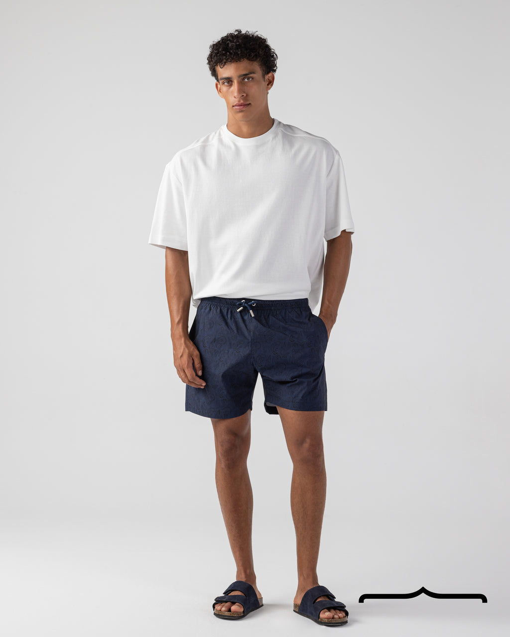 Damask Paisley Swim Shorts in Navy