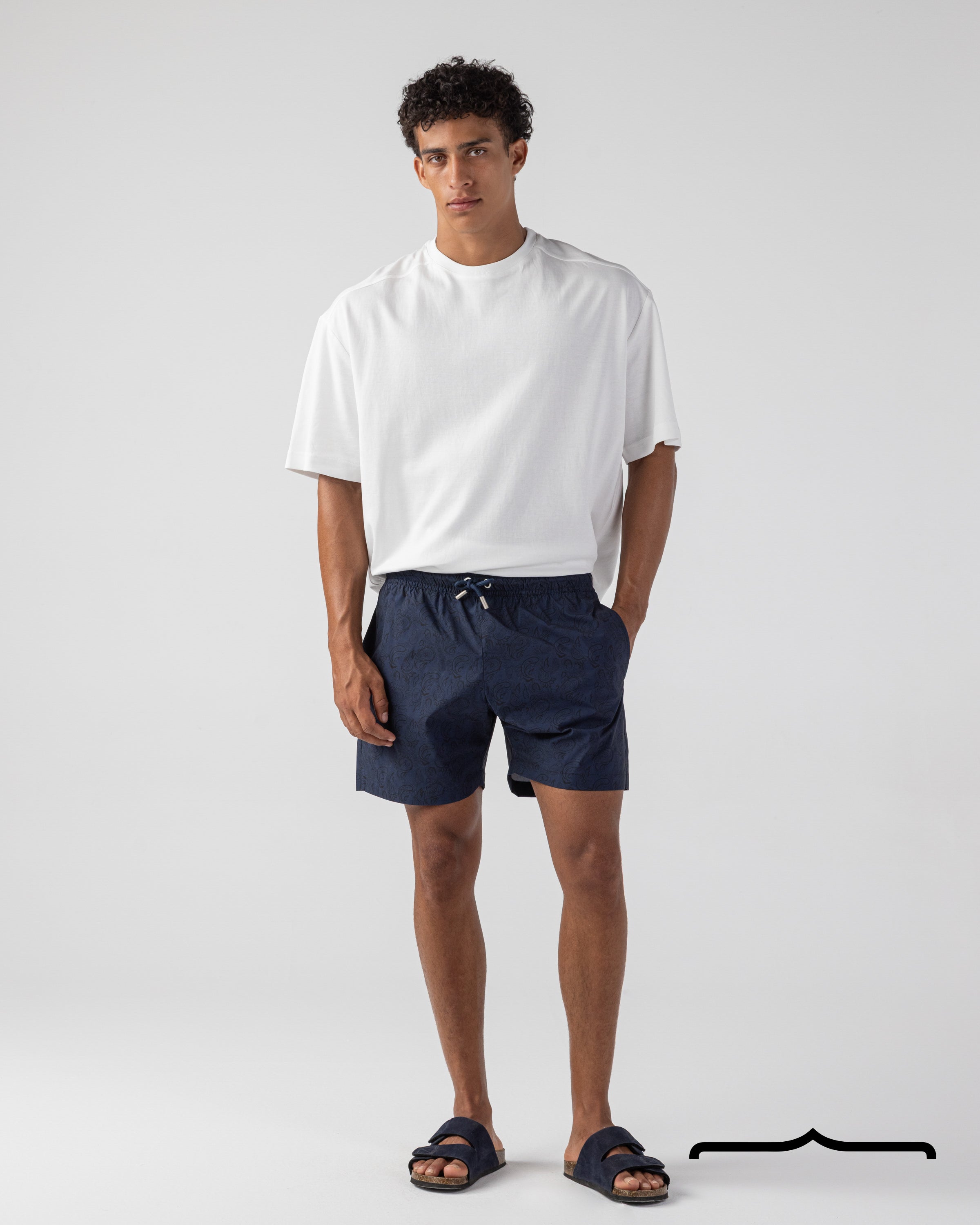 Damask Paisley Swim Shorts in Navy