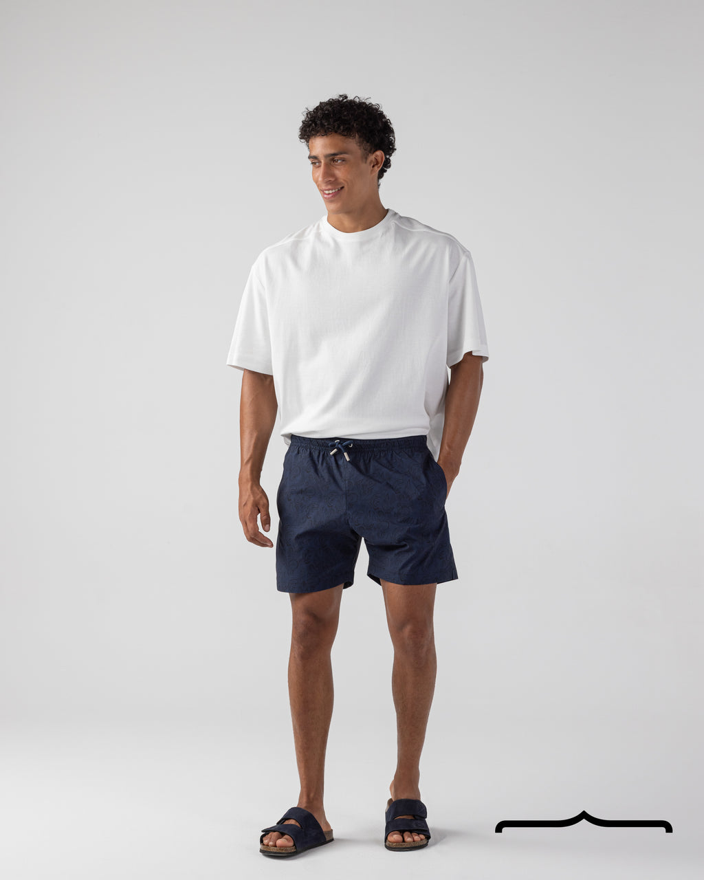 Damask Paisley Swim Shorts in Navy