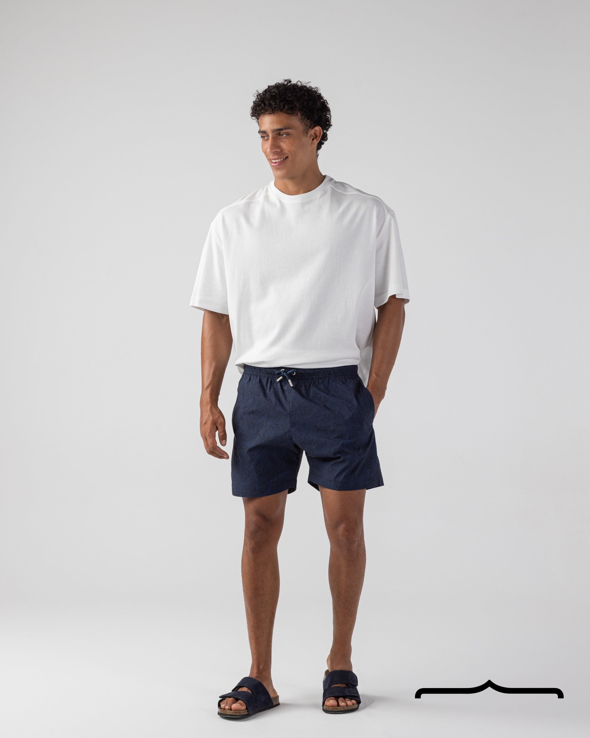 Damask Paisley Swim Shorts in Navy