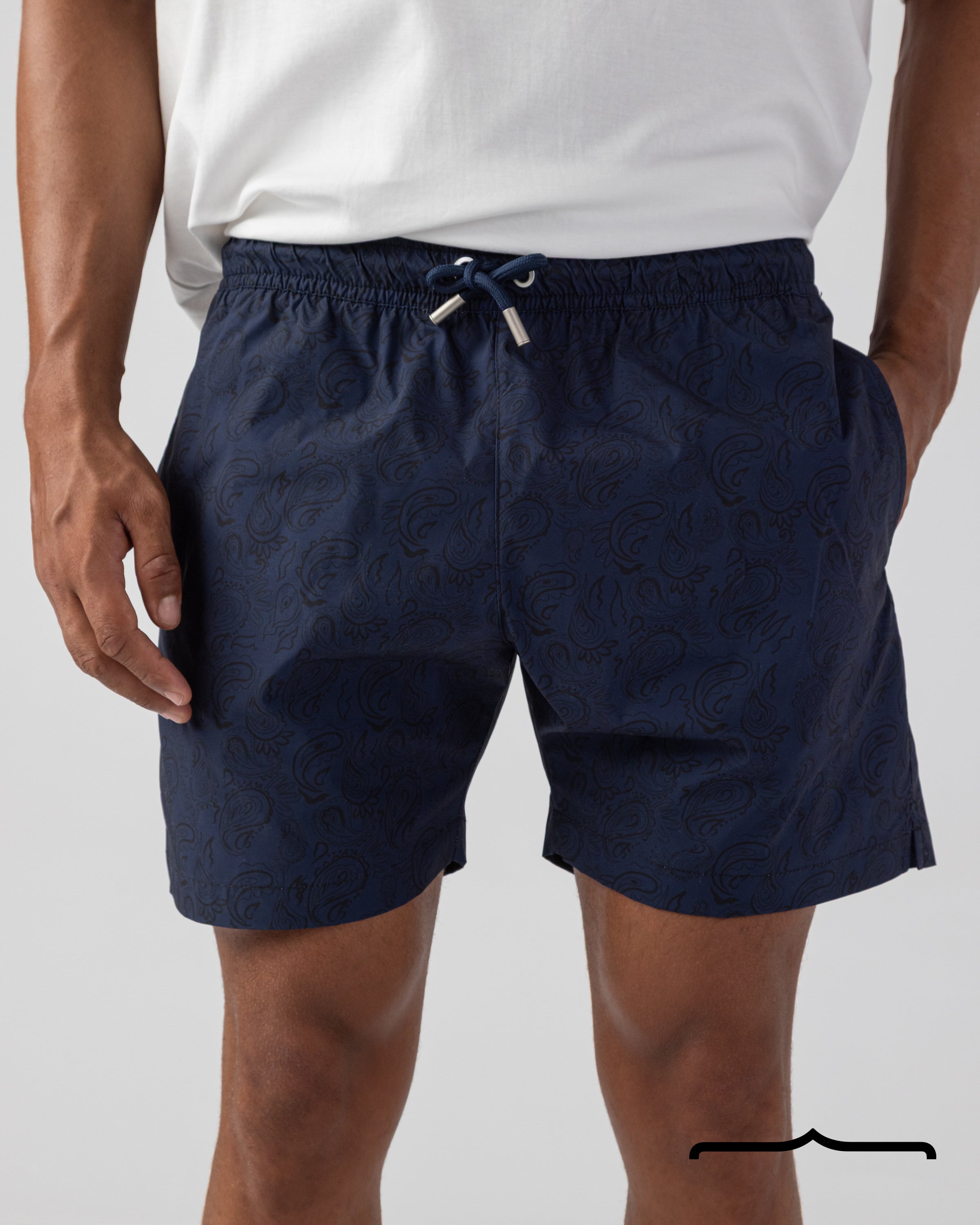 Damask Paisley Swim Shorts in Navy