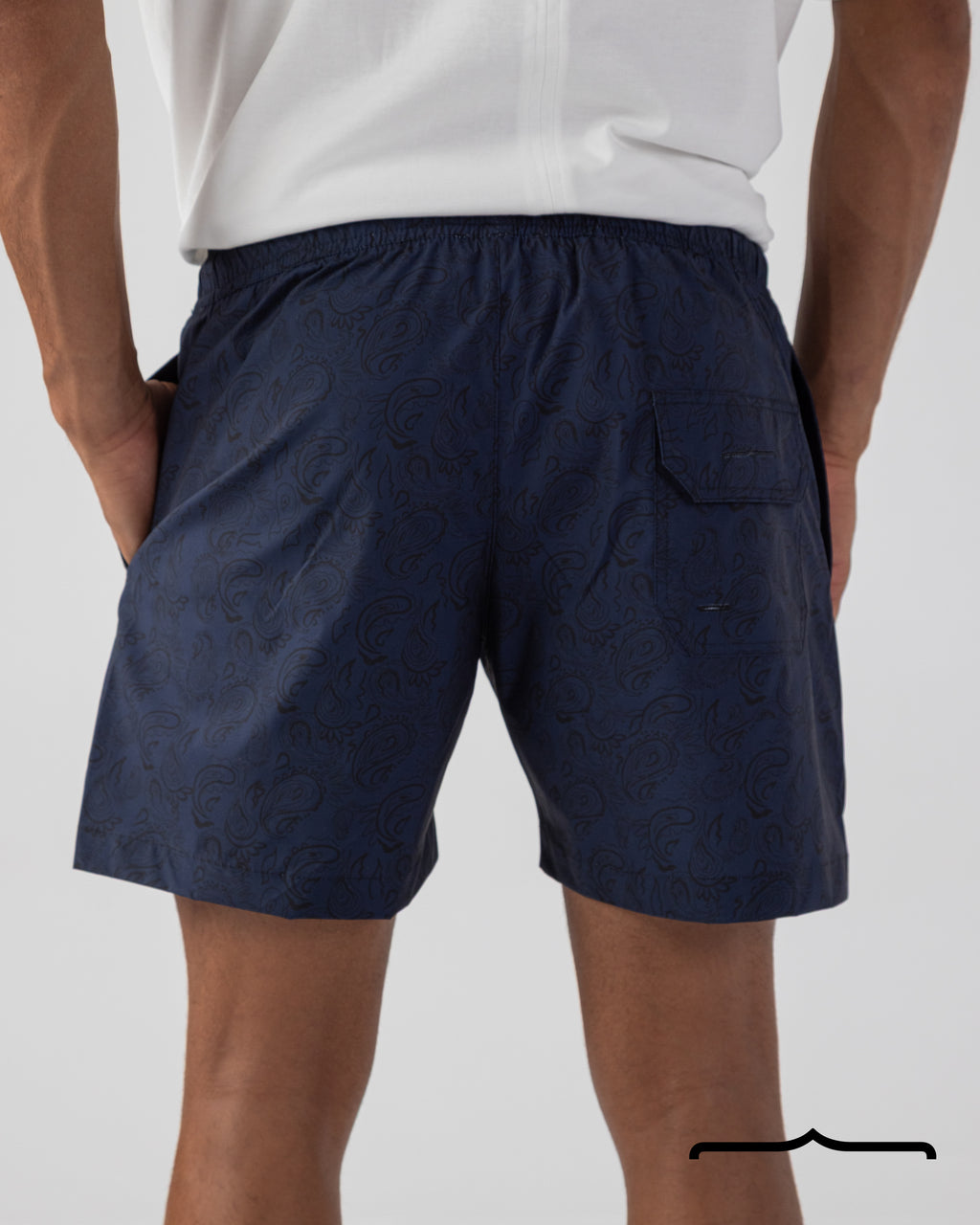 Damask Paisley Swim Shorts in Navy