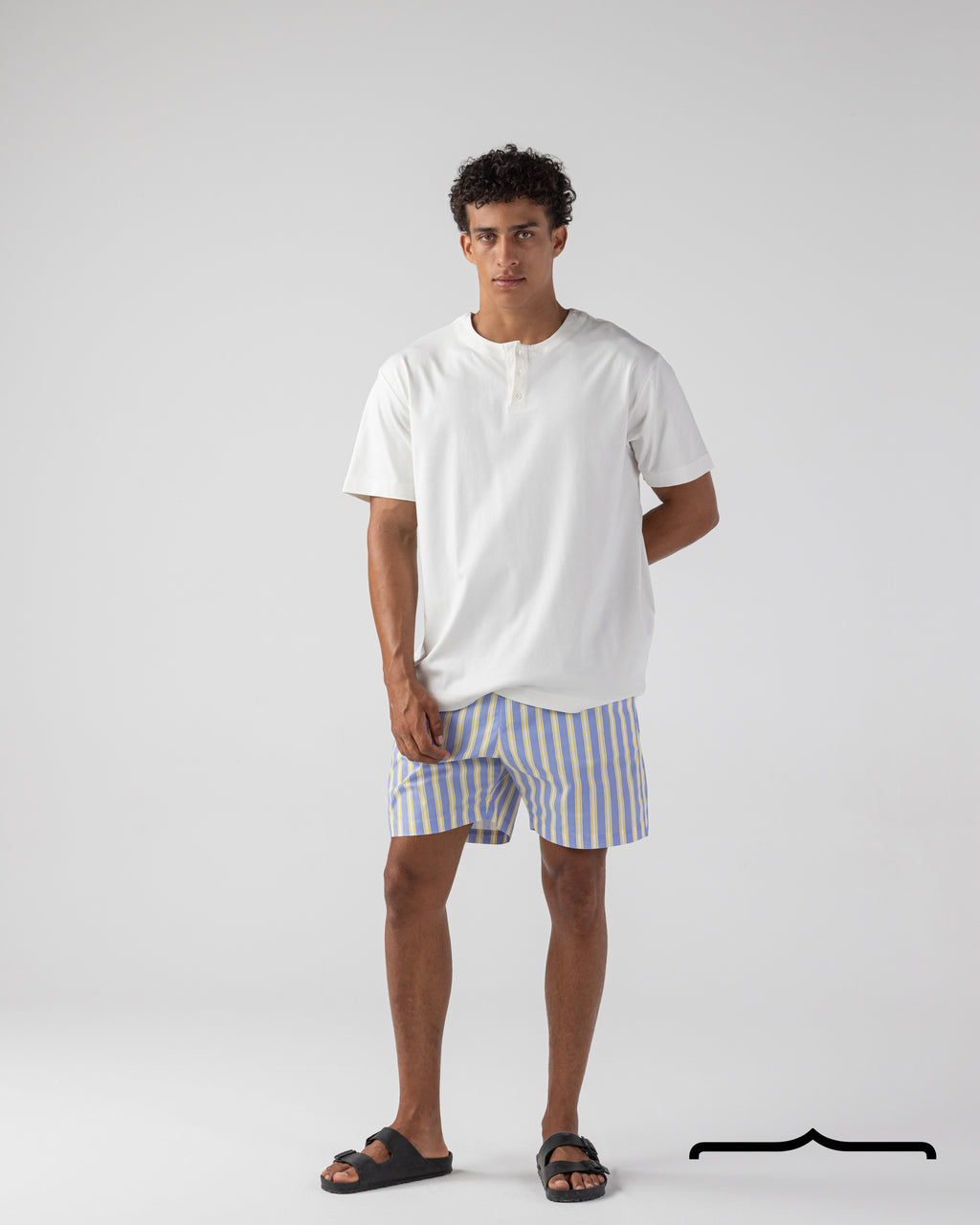 Riviera Stripe Swim Shorts in Lavender x Butter Yellow
