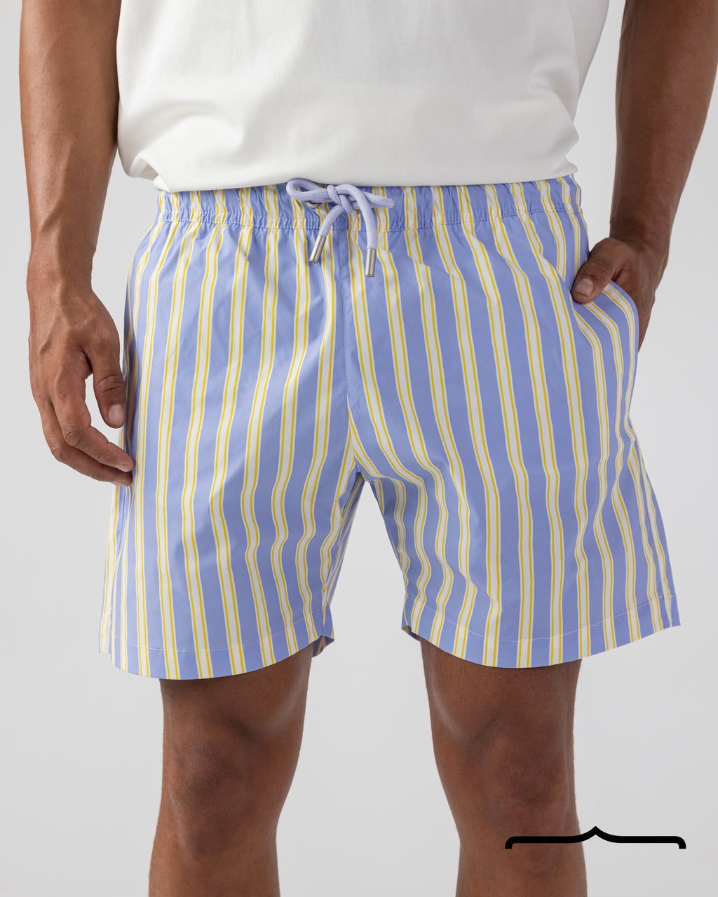 Riviera Stripe Swim Shorts in Lavender x Butter Yellow