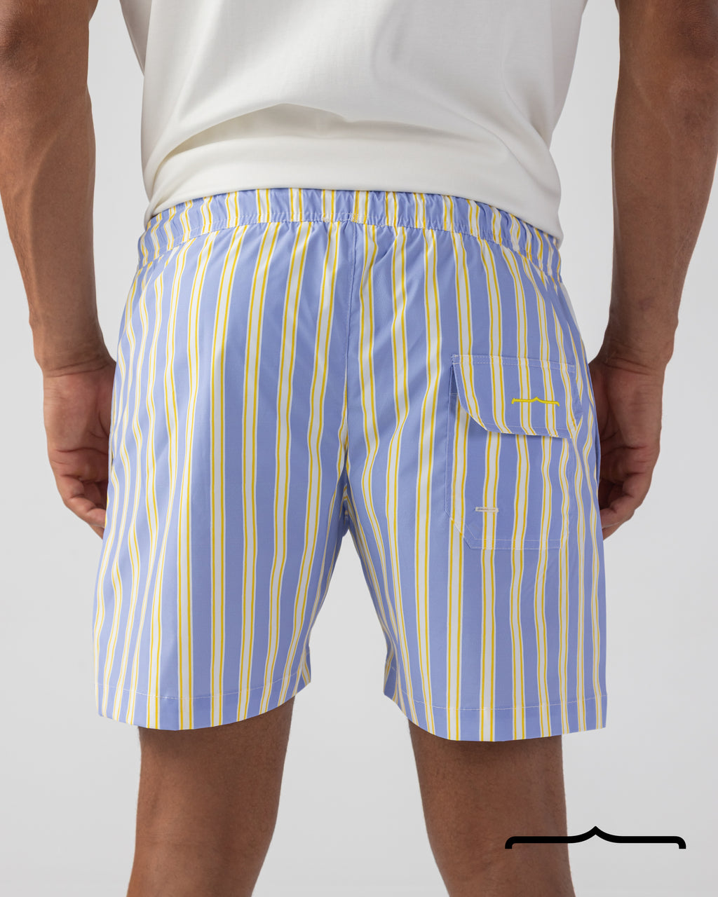 Riviera Stripe Swim Shorts in Lavender x Butter Yellow